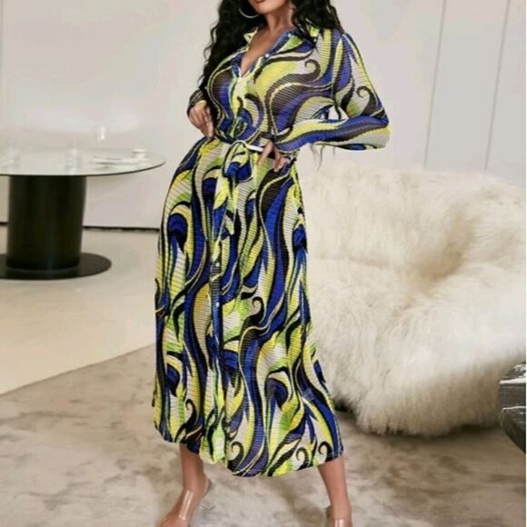 ALL OVER PRINT DEEP V BOHEMIAN SHIRT DRESS - Picture 5 of 9